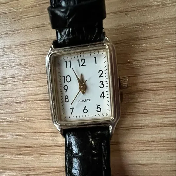 Dakota Wrist Watch Rectangle Black Leather Band Classic - Picture 1 of 5